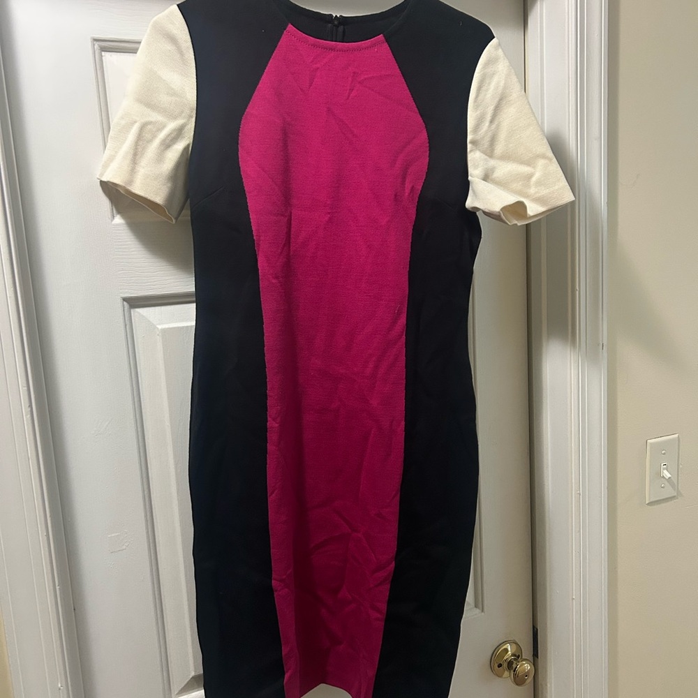 St. John Pink and Black Colorblock Mini Dress